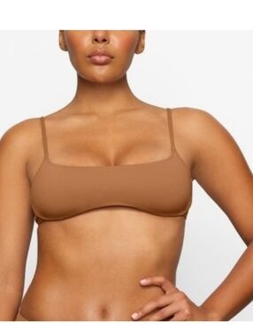 Skims Recycled Swim Micro Scoop Bikini Top Almond Brown Tan 4X